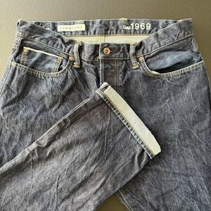 Gap 1969 Selvedge Blue Jeans 36x28 Straight Button Fly Ringspun Dark Wash